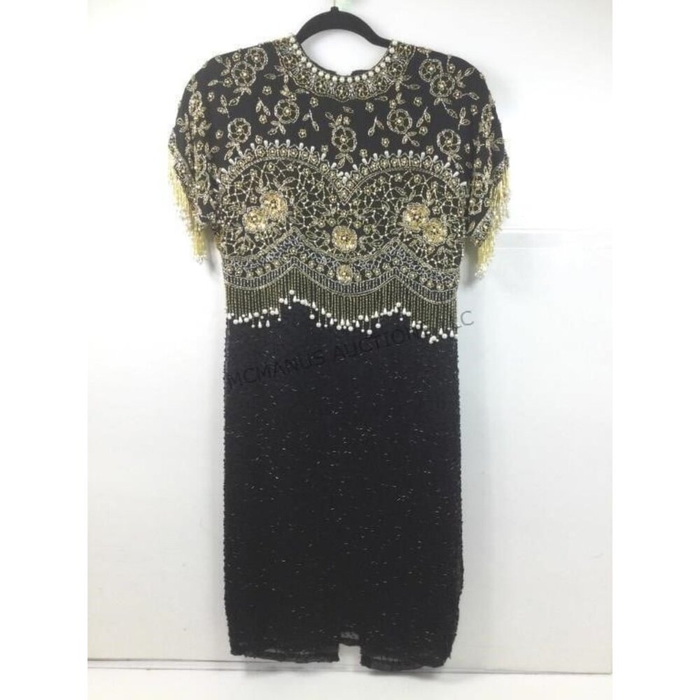 Lilly Rubin Beaded Silk Evening Dress With Fringe & Pearl Detailing* Y01